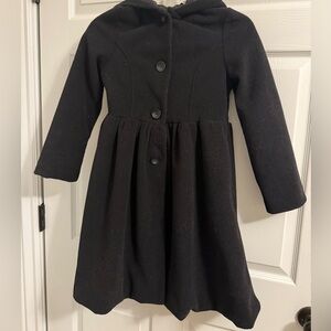 Girls Copper Key Black Hooded Lined Pea Coat 10/12
